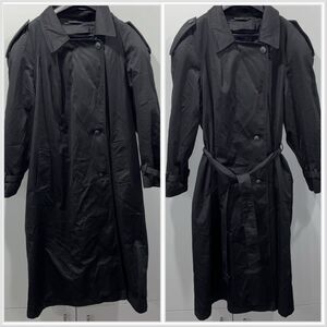 Vintage Black Trench Coat Belted Long Minimalist Unisex Large Classic Matrix